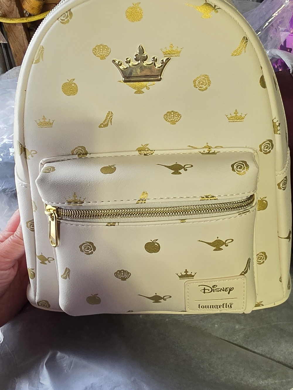 Loungefly Kids Cream Mini Backpack with Gold Princess Icons